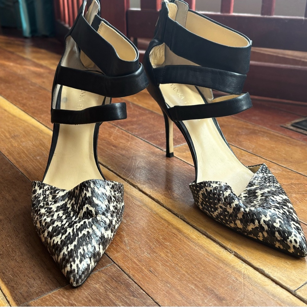 Ivanka Trump Black and Animal Print Heels